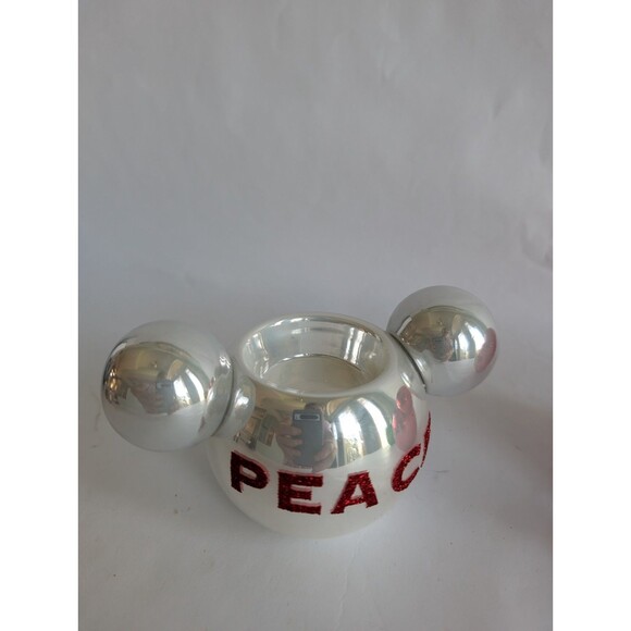 Disney Christmas Mickey Mouse Ear Candle Votive Holders Glass Peace Joy Love - Picture 4 of 5